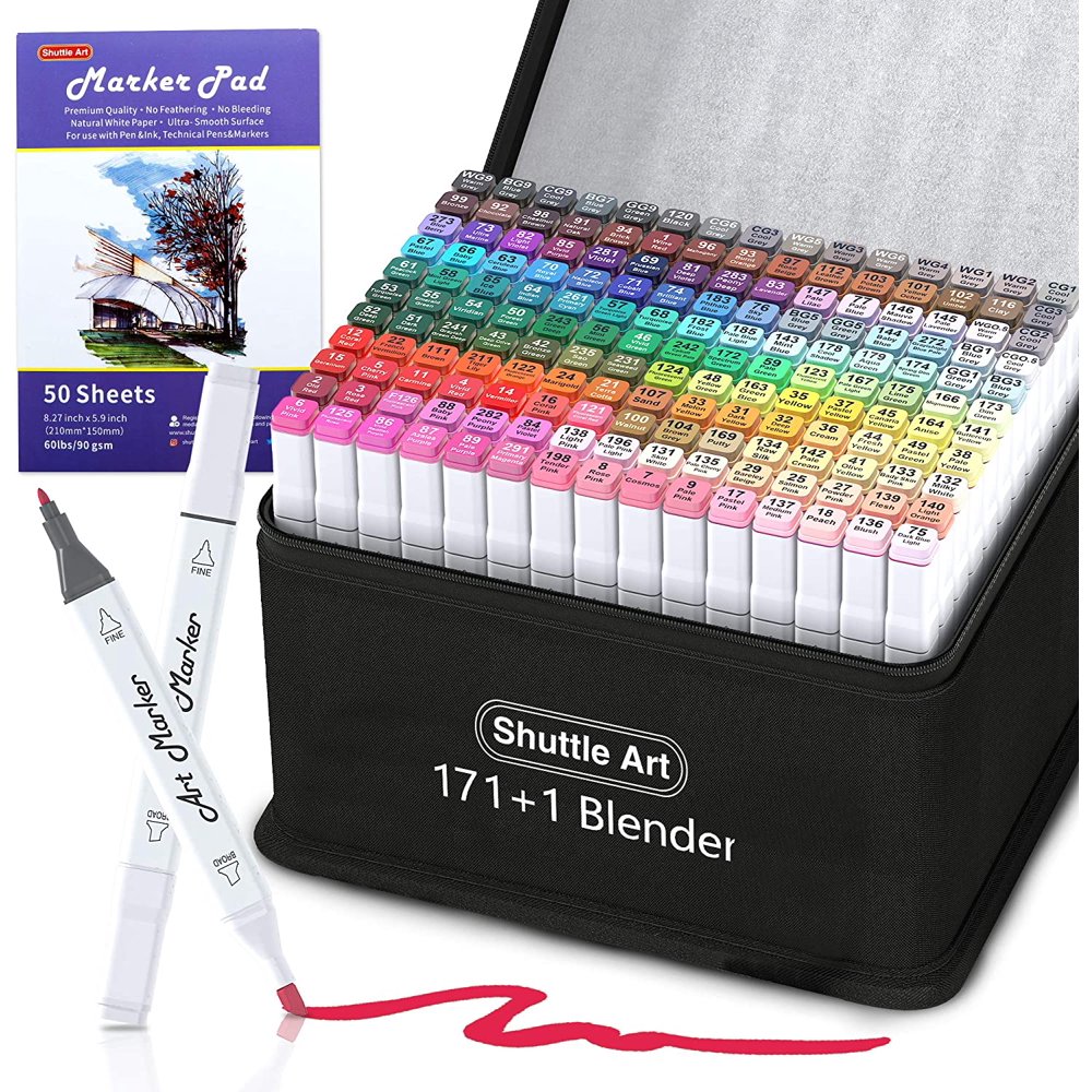 172 Colors Dual Tip Alcohol Based Art Markers,171 Colors plus 1 Blender