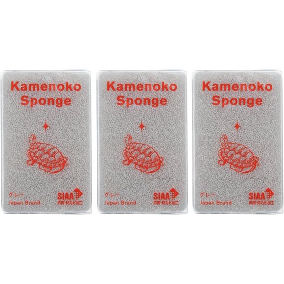Kamenoko Sponge - Gray - Set of 3 - Kitchen Sponges for Cleaning Dishes and Pans - Odor-Resistant - Made in Japan