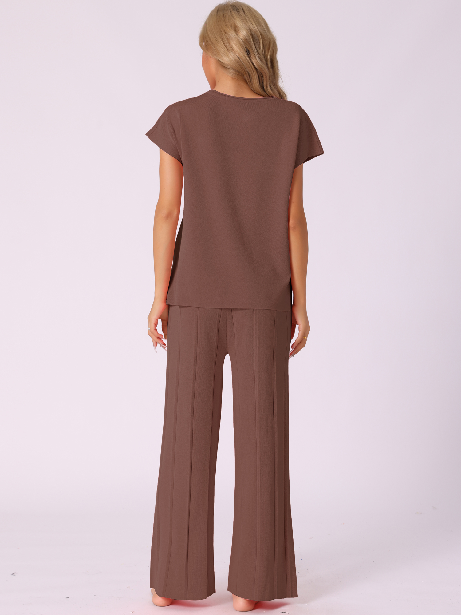 DARING DIVA Women's 2-Piece Short Sleeve Tops Wide Leg Pants Sets XS Coffee