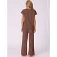 thumbnail image 4 of DARING DIVA Women's 2-Piece Short Sleeve Tops Wide Leg Pants Sets M Coffee, 4 of 5