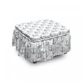 thumbnail image 1 of Anchor Ottoman Cover, Floral Art Marine Rope, 2 Piece Slipcover Set with Ruffle Skirt for Square Round Cube Footstool Decorative Home Accent, Standard Size, Black White, by Ambesonne, 1 of 1
