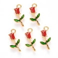 thumbnail image 2 of 10 pc Alloy Enamel Pendants Rose Shape Light golden Red 19x9x2.5mm Hole: 1.8mm Alloy+Enamel, 2 of 2