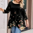 thumbnail image 4 of WTOBBY Women's Plus Size Floral Print 3/4 Sleeve Round Neck Tunic Top Loose Fit Tee for Full Figure Comfort and Fall Seasonal Fashion,Multicolor 4XL, 4 of 5