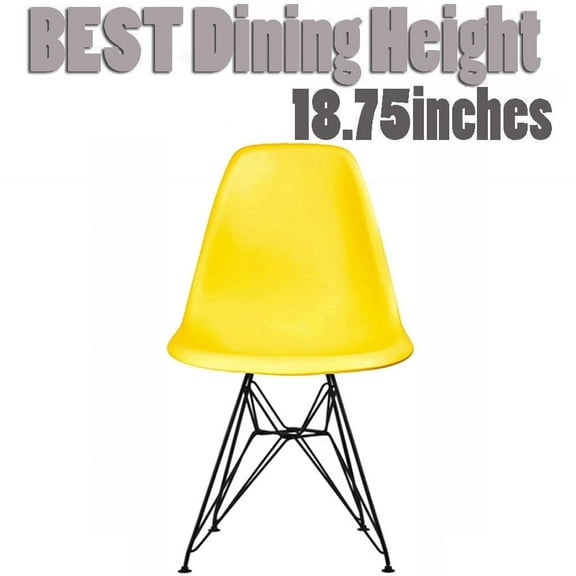 2xhome Yellow Mid Century Modern Molded Shell Assembled Chair Chrome Wire Black Metal Eiffel Side Armless No Arms With Back, Set of 1, 1 piece