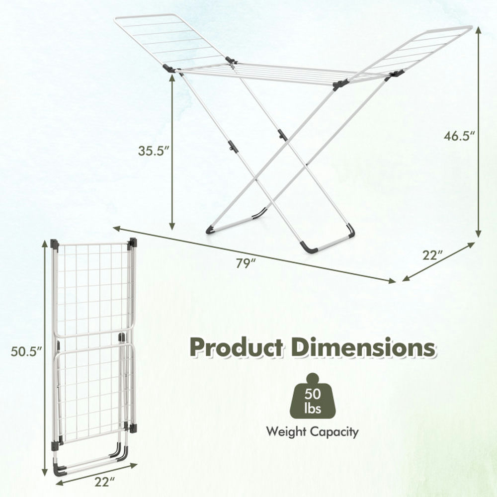 Finihen Drying Rack, Clothes Drying Rack, Folding Clothes Drying Rack with Adjustable Wings for Indoor and Outdoor Use, Silver Finihen Drying Rack, Clothes Drying Rack, Folding Clothes Drying Rack with Adjustable Wings for Indoor and Outdoor Use, Silver