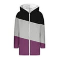 thumbnail image 4 of Women's Color Block Jacket Trendy Full Zip Loose Long Thermal Warm Fleece Hoodies Causal Long Sleeve Hooded Outfits (L, Purple), 4 of 5