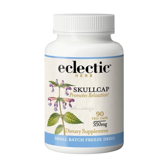 Eclectic Herb - Skullcap Capsules | Natural Sleep, Calm & Relaxation Support | Herbal Supplement | Vegan, Non-GMO, Gluten Free, Raw, Freeze-Dried (90 CT | 350 mg)