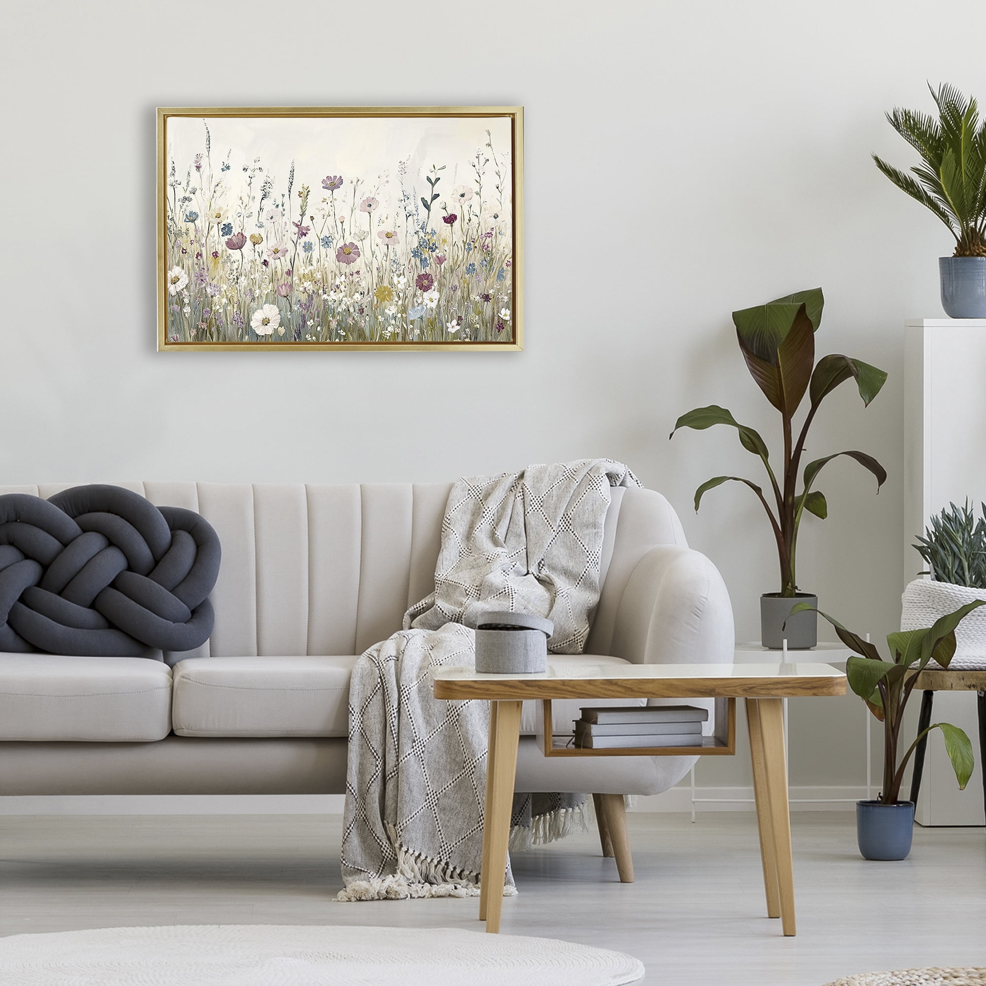 Stupell Industries Spring Blooms Pastoral Meadow Gold Framed Floater Canvas Wall Art, design by Kim Allen