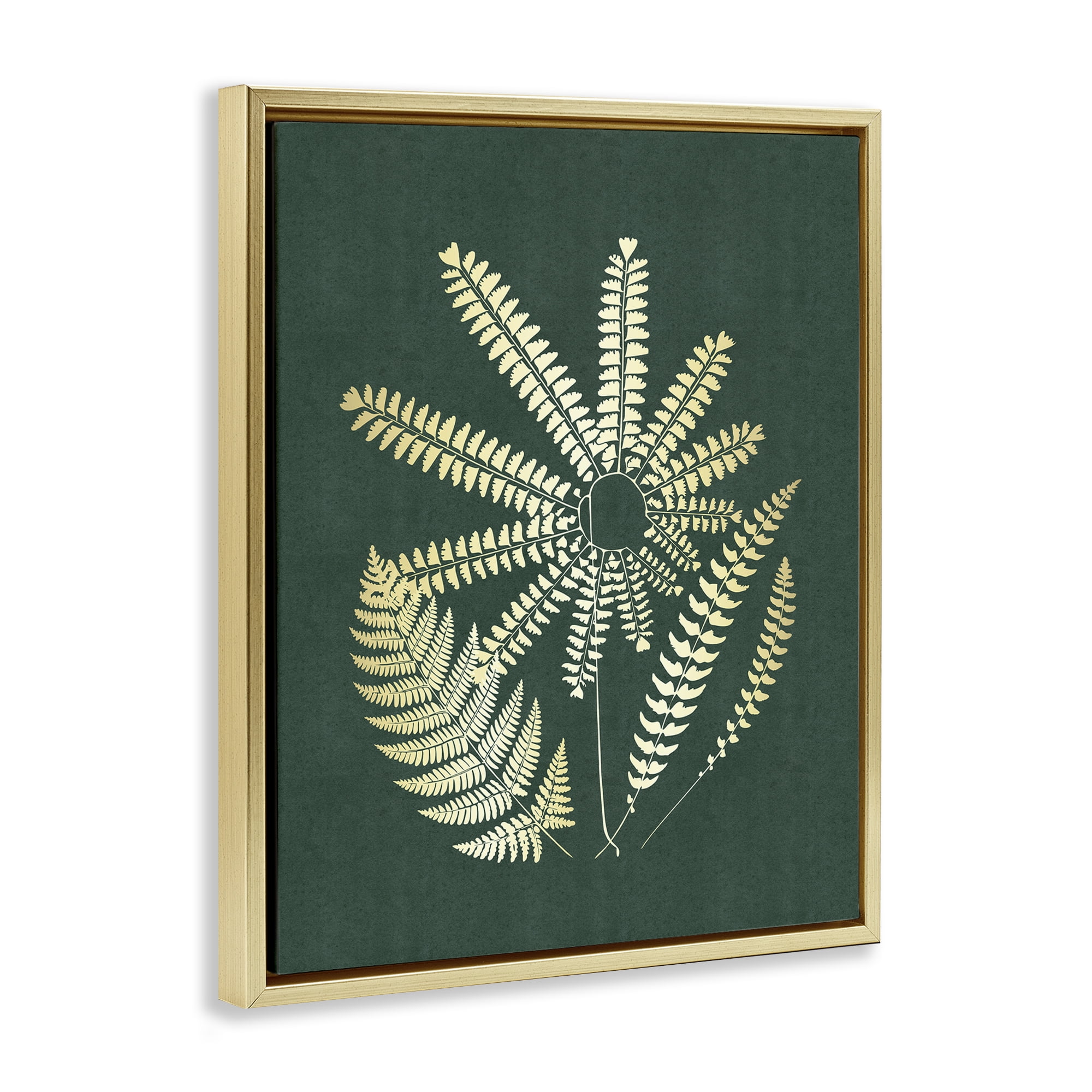 Stupell Industries Fern Sprigs Flower Shape Plants & Flowers Painting Gold Floater Framed Canvas Art Print Wall Art, 25 x 31