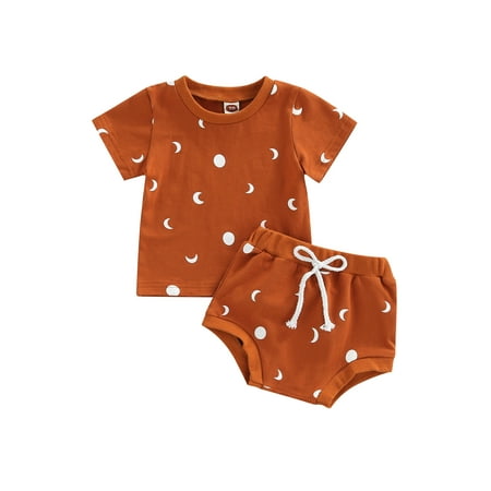 

Canrulo 2Pcs Baby Boys Girls Outfits Clothes Summer Sun Moon Printing Short Sleeve T Shirts Tops + Shorts Sets Caramel 3-6 Months