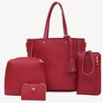 thumbnail image 2 of Mwjwdo Women's Vintage Oil Wax Leather 4-Piece Tote Bag Set, Solid Color Top Handle Satchel Crossbody Handbags for Daily Commute Red, 2 of 9