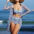 thumbnail image 2 of WREESH Women's 3-Piece Boho Floral Swimsuit Set , High-Waist Bikini & Kimono Cover-Up Quick-Dry Swimwear for Pool/Beach Blue, 2 of 9