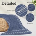 thumbnail image 3 of Navy Blue Textured Throw Pillow Cover, Pillowcase Protectors with Zipper, Breathable Decorative Lumbar Pillow Case Cover, Farmhouse Country Woven Striped Pillow Shams for Couch Sofa 12x20Inch, 3 of 9