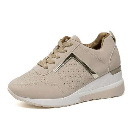 

Lyinloo Autumn New Fashion Casual Sweet Round Toe Increased Sequined Women s Sport Shoes Khaki 41