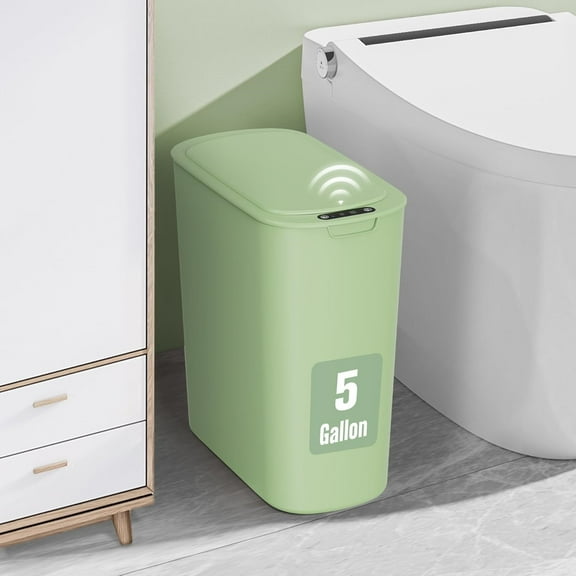 Motion Sensor Trash Can, 5 Gallon Automatic Bathroom Garbage Can with Lid, Touchless Smart Plastic Slim Wastebasket for Bathroom, Office, rv, Bedroom, Living Room, Green