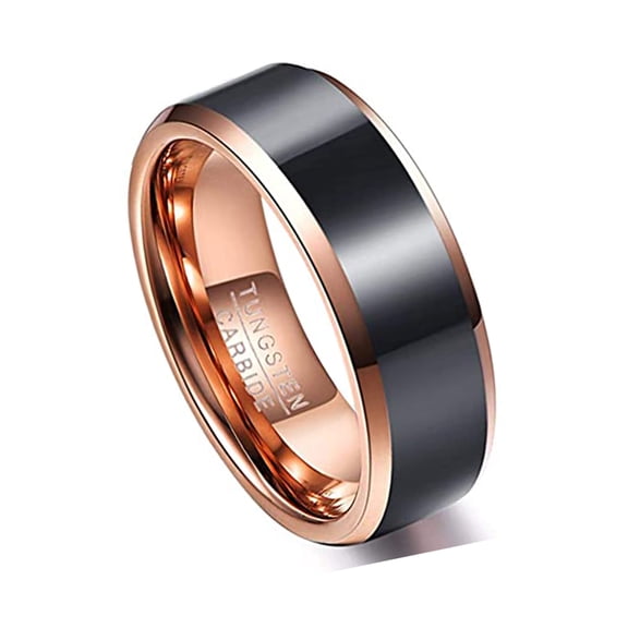 Vakki 8mm Men's Duo Tone Tungsten Carbide Rings Polished Beveled Edge Wedding Bands Comfort Fit Size 7-12