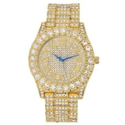 Charles Raymond Mens Big Rocks Bezel - Dial with Roman Numerals Fully Iced Out Watch w/Cuban Chain Bracelet & Ring - ST10327SET3PC (11,Gold)