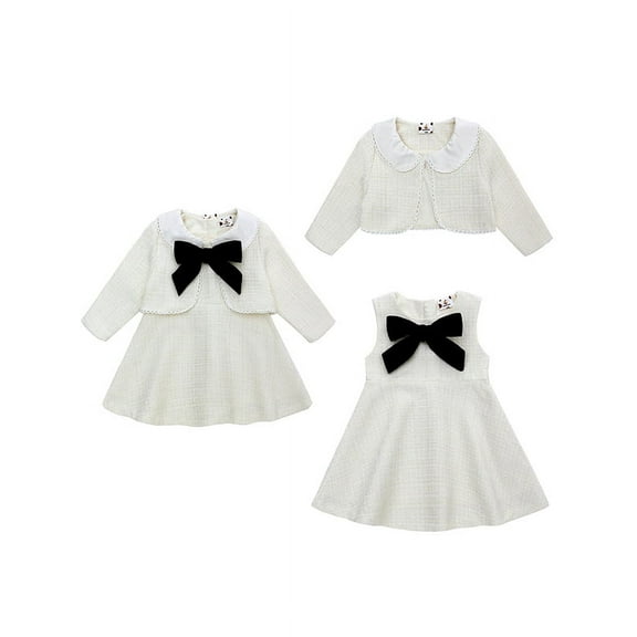 famuka Little Girl Tweed Suit Kids 2PCS Sleeveless Dress Coat Winter Party Dress Outfit