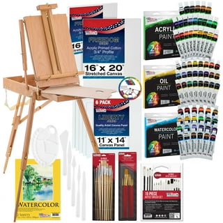 HESITONE 23 Pcs Mini Wood Easel and Painting Canvas Set Acrylic Drawing  Paint Kit 12 Colors Acrylic Paint for Kids Birthday Party