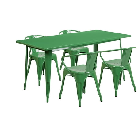 Rectangular Garden Table And Chairs Flash Furniture 31.5'' x 63'' Rectangular Metal Indoor-Outdoor Table Set with 4 Arm Chairs Multiple Colors ()