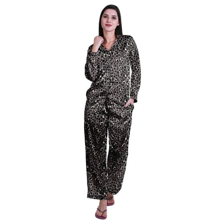 

Moomaya Button Down Pajama Set For Women Notch Collar Nightwear Pants Loungewear