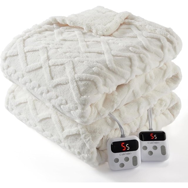 JoanKaren 100"X90" Electric Heated Blanket King Size,Dual Control Fast Heating Blanket with 10 Heating Level & 1-10 Hour Auto Off,White