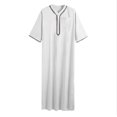 thumbnail image 1 of XDZJLR Mens T Shirts Casual Loose Muslim Arab Dubai Robe Middle Sleeve Button Retro Tee, 1 of 4