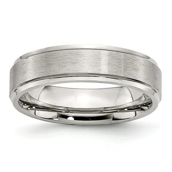 Stainless Steel Grooved Edge 6mm Brushed and Polished Wedding Band - Size 10