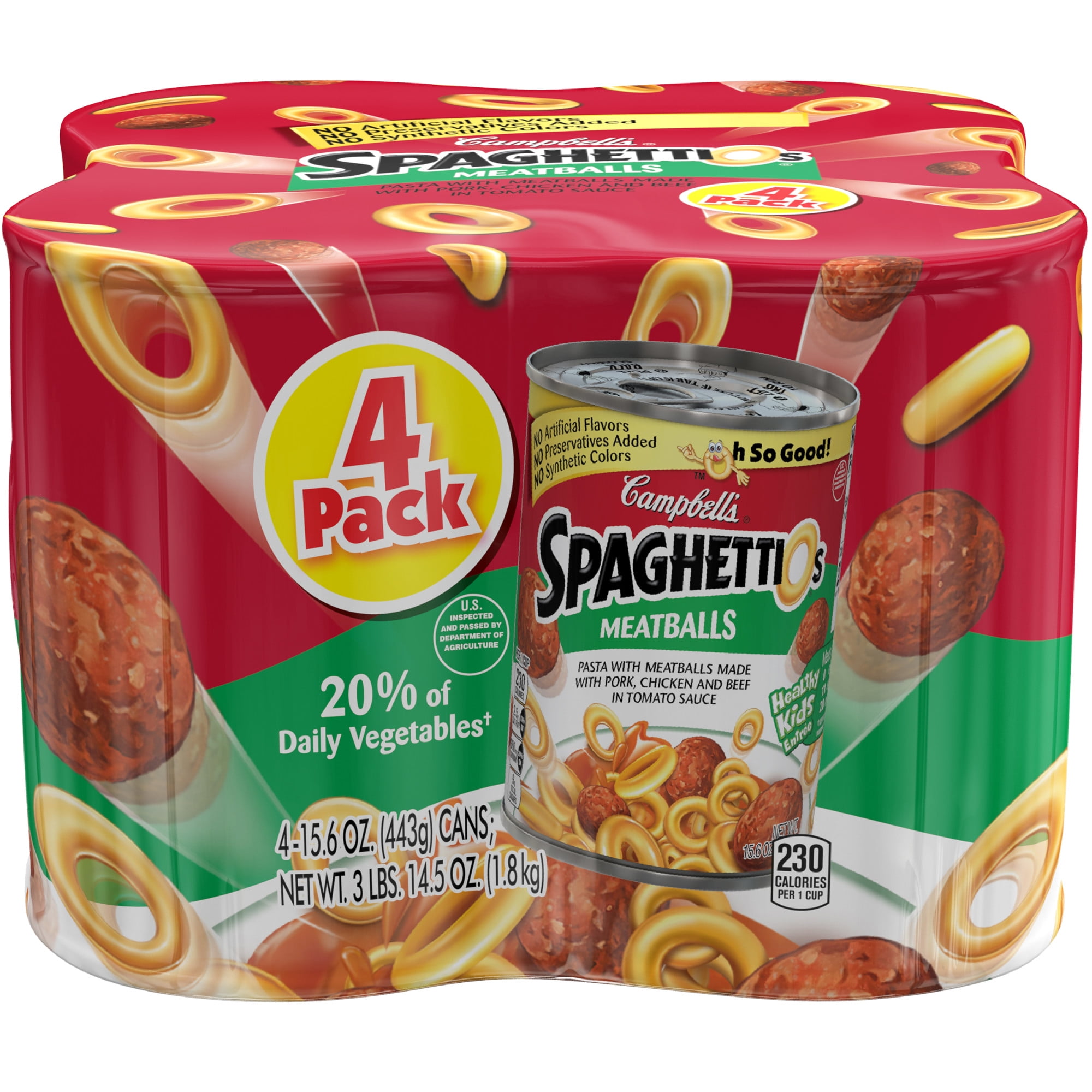 Campbell's SpaghettiOs Canned Pasta with Meatballs, 15.6 oz. Can, Pack