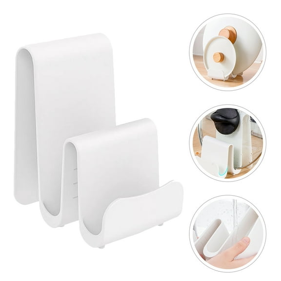 Soimiss White Pot Lid Rack Organizer for Kitchen Countertop with Multi Functional Storage for Bowls and Seasoning