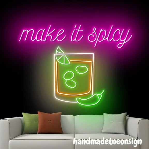 Handmadetneonsign Make It Spicy Margarita Neon Sign, Cocktail Wall Art Decor, Bar Pub Wall Decor 60062