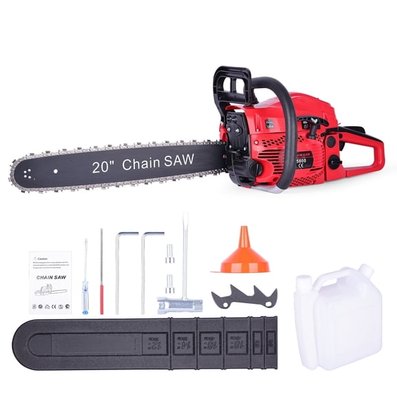 Two-Stroke 58CC Chain Saw, 20 Inches, 2200W, Chain Saw Set, Complete Accessories Ready For Use, Two-Hole Heat Dissipation, Soft Leather Handle, Safety Brake, Efficient Felling Saw