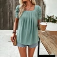 thumbnail image 5 of Womens Tops Women's Casual Bubble Sleeved Square Neck Pleated Short Sleeved T Shirt Top Shirts for Women, 5 of 6
