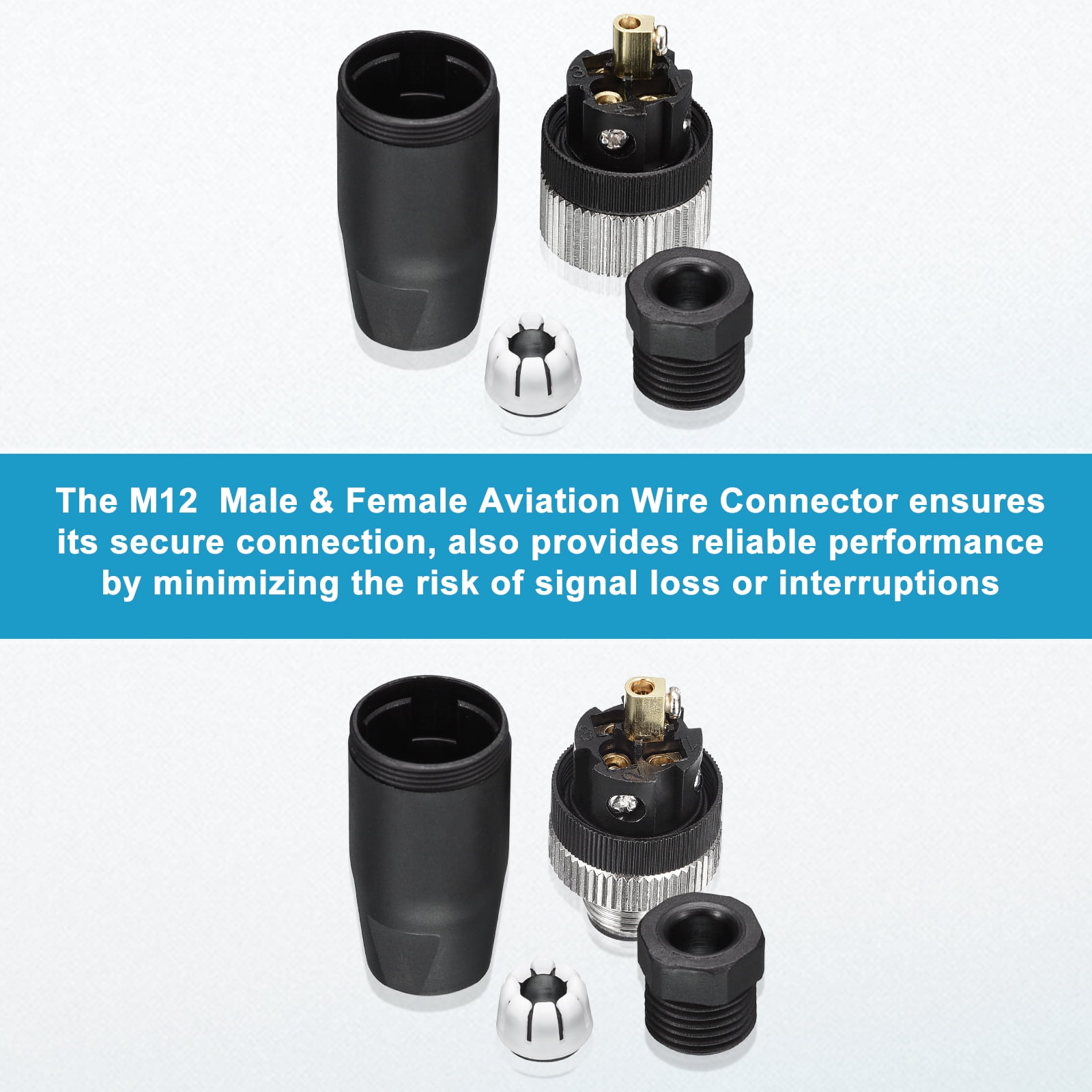 Uxcell 8 Pin M12 Male & Female Aviation Wire Connector 4 Pcs Waterproof IP67