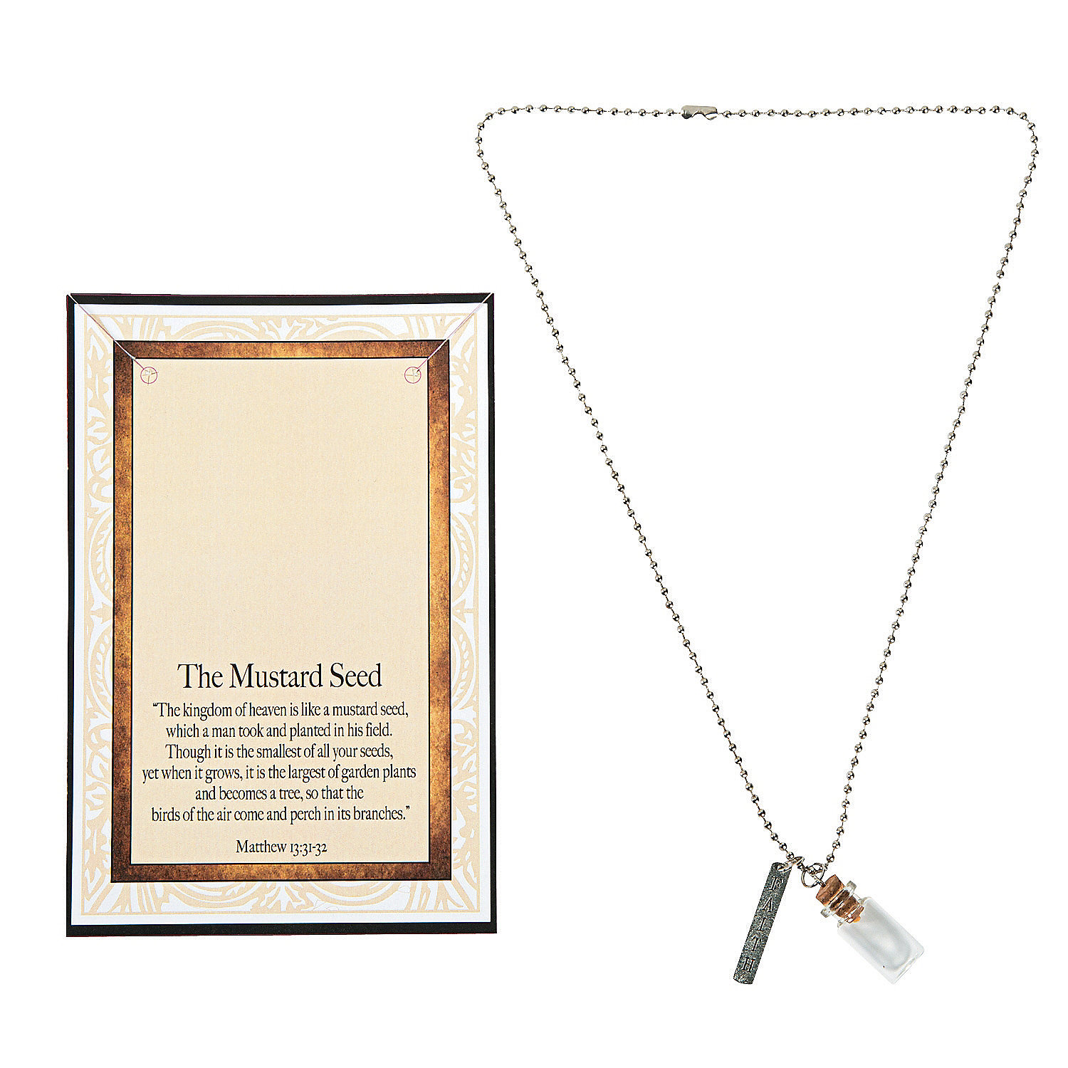 Mustard Seed Necklaces W/ Card - Party Favors - 12 Pieces