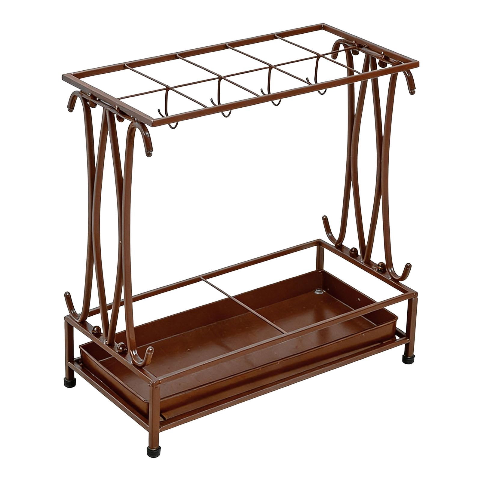 Fiocias Iron Umbrella Holder with Drip Tray Rectangular Umbrella Storage Organizer Stand Brown