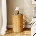 thumbnail image 2 of Finmind Small End Table, Wood Round Drink Table, Farmhouse Side Table with Pedestal Base for Living Room, Bedroom Nightstand, Plant Stand, Natural, 2 of 7