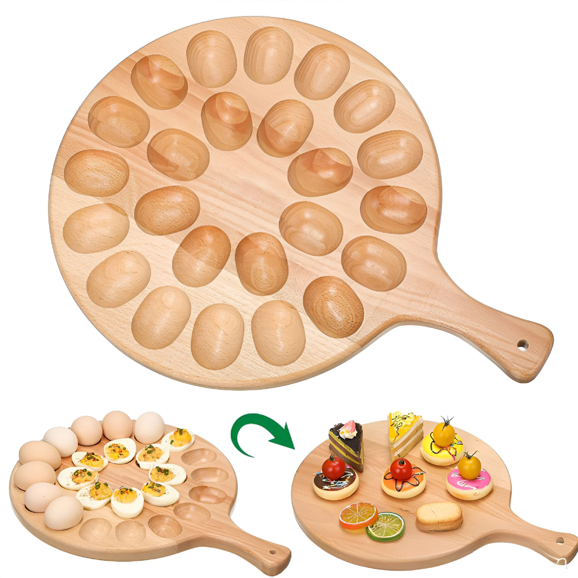 ACDANC Wooden Deviled Egg Platter Multi-holes Deviled Egg Tray Wood Double Side Dessert Plate
