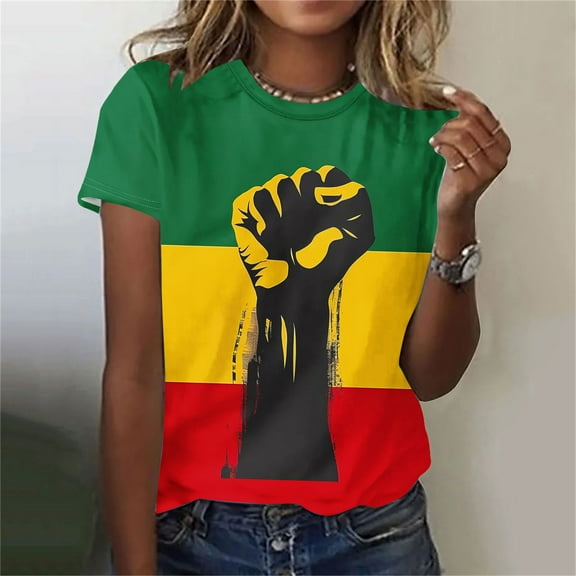 BVOFAR Black History Month Shirts for Women Short Sleeve Round Neck T-Shirts African American Tees Plus Size Loose Tops