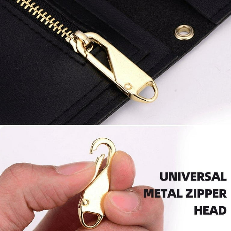 2/12Pcs Fashion Zipper Slider Puller Instant Zipper Repair Kit Replacement for Broken Buckle Travel Bag Suitcase Zipper Head, Size: 6pcs, Gold