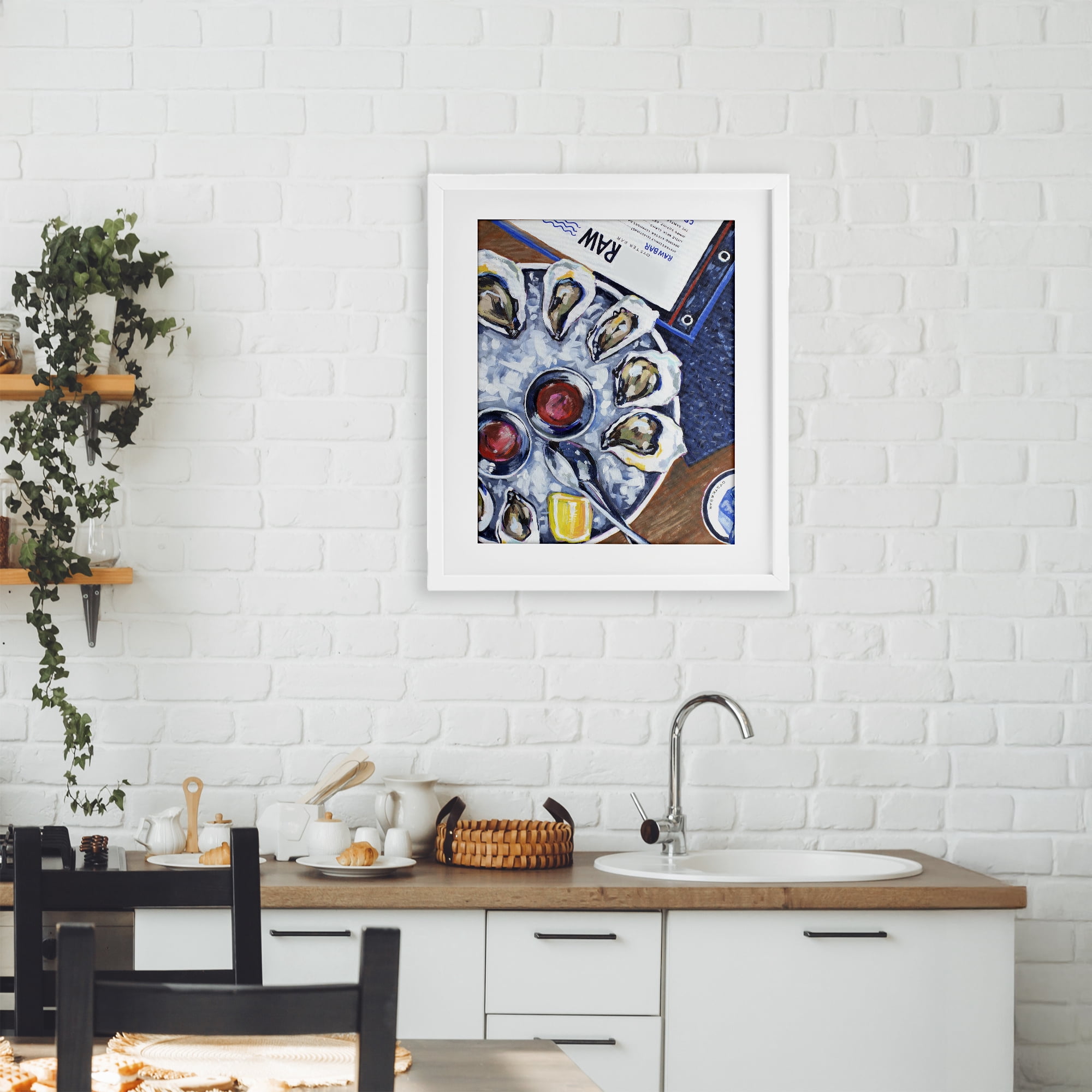 Stupell Industries Oysters on Ice White Framed Print Under Glass, design by Rachel Nerney
