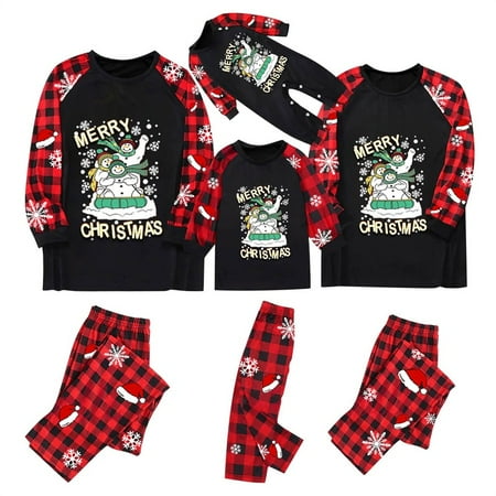 

Raruxxin Christmas Snowman/Elk Merry Christmas Family Matching Pajamas Set Long Sleeve Tops and Plaid Pants for Baby-Kids-Adult