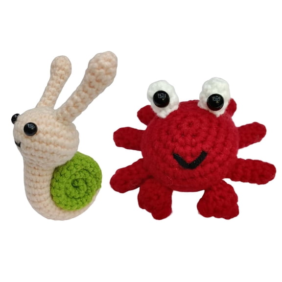 2pcs Beginner Crochet DIY Craft Bundle Includes Yarn, Hook, Accessories Snails Crabs