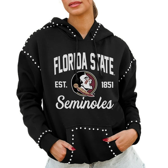 Women's Gameday Couture  Black Florida State Seminoles Studded Pullover Hoodie