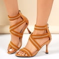 thumbnail image 3 of SACFOF Women Fashion Pointed Toe Heel Sandals Strap Heels Roman Style Back Zipper Open Toe High Heel Casual Cloth, 3 of 6