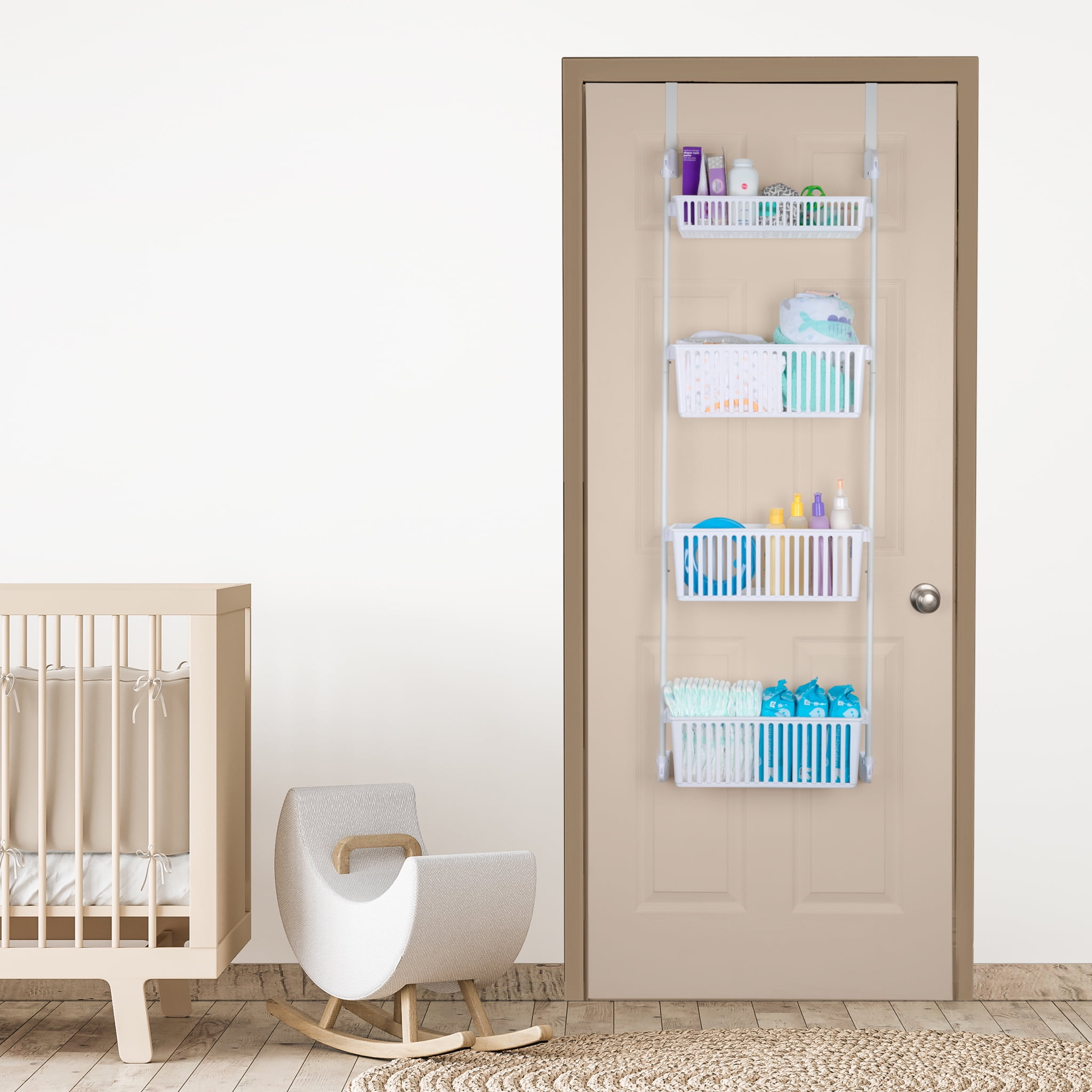 Smart Design 4-Tier Over-the-Door Organizer Pantry Hanging Organizer, White
