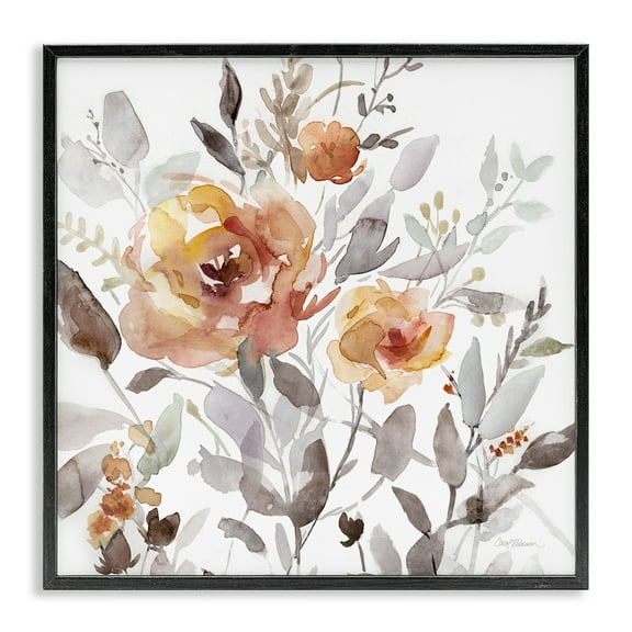 Stupell Industries Energetic Florals on White Plants & Flowers Painting Black Framed Art Print Wall Art, 12 x 12