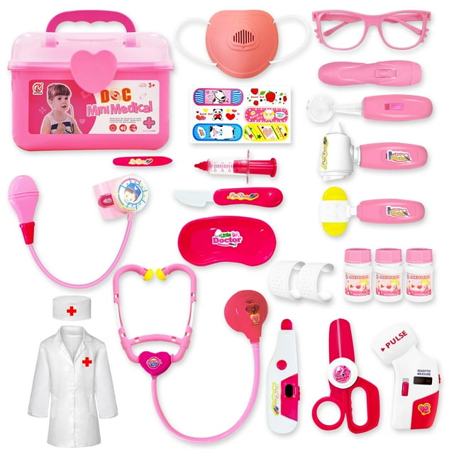 Kit PJG Doctor para niños pequeños de 3 a 6 años, set de juegos de simulación, color rosa