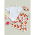 thumbnail image 4 of ZAXARRA 3Pcs Baby Girl Spring Outfits, Short Sleeve Strap Romper + Bell Bottoms + Headband Set, 4 of 8