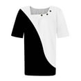 thumbnail image 4 of Olyvenn Fashion Button Shirts for Women Trendy Summer Short Sleeve Tunic Tops Vintage Color Block Button T-Shirt Casual Dressy Blouses Black 4, 4 of 4